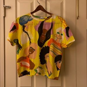 Zara Yellow Print Oversized Short Sleeve Top - NWOT